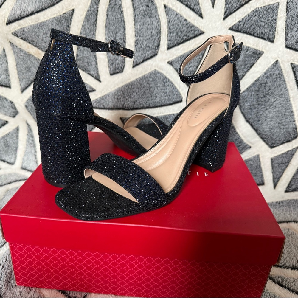 Navy rhinestone heels